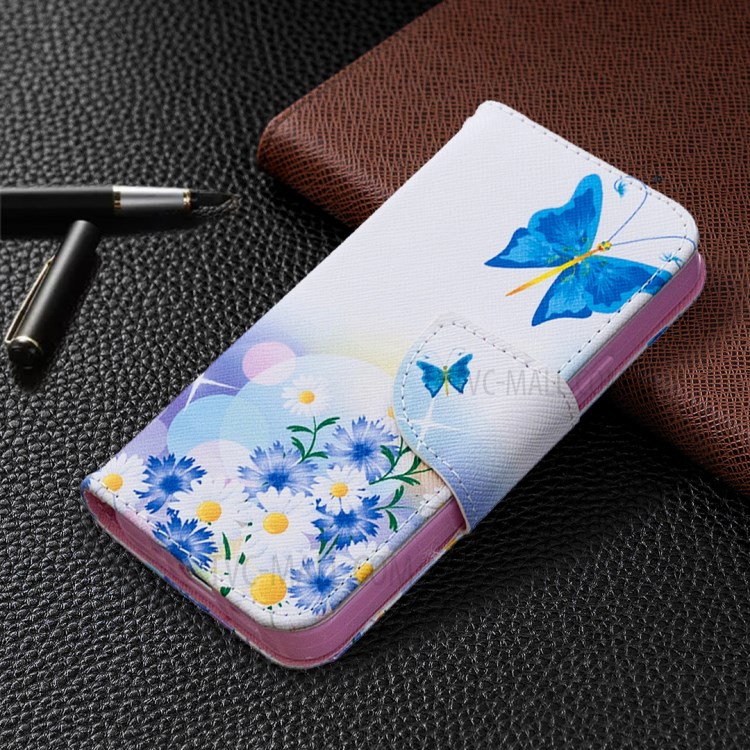 Hot Style Pattern Printing Cover Leather Wallet Case for iPhone 12 mini - Blue Butterfly and Flowers-8