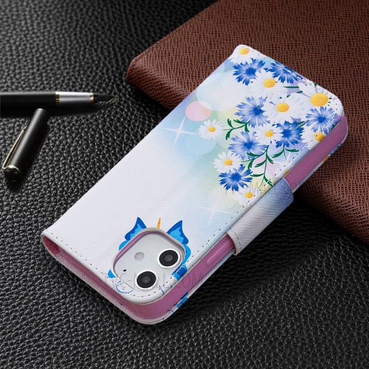 Hot Style Pattern Printing Cover Leather Wallet Case for iPhone 12 mini - Blue Butterfly and Flowers-2