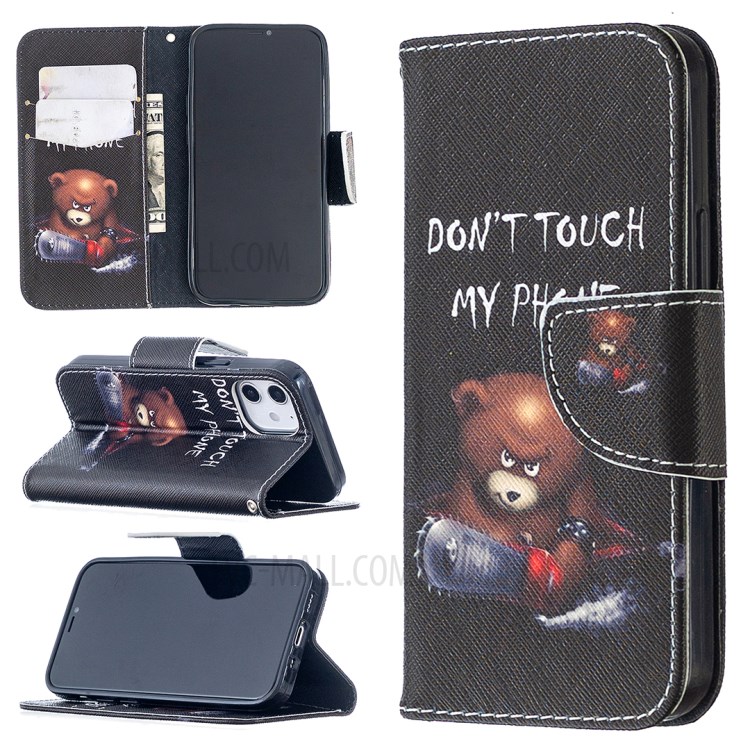 Hot Style Pattern Printing Cover Leather Wallet Case for iPhone 12 mini - Warning Words-1