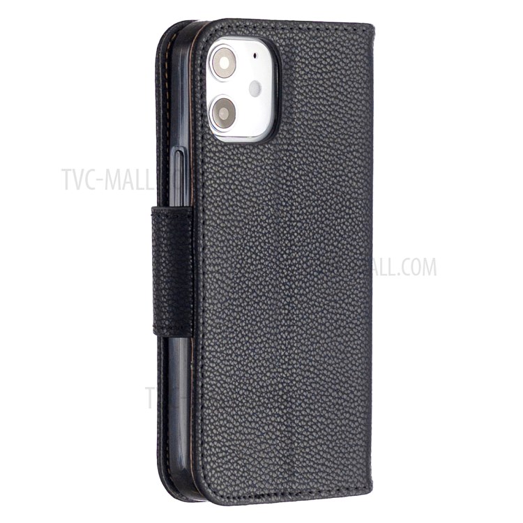 Litchi Surface with Wallet Leather Stand Case for iPhone 12 5.4-inch - Black-3