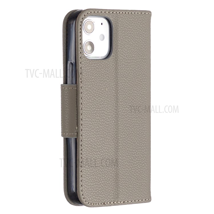 Litchi Surface with Wallet Leather Stand Case for iPhone 12 mini - Grey-4