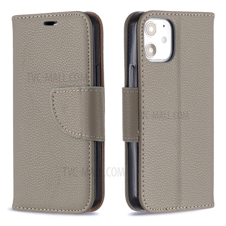 Litchi Surface with Wallet Leather Stand Case for iPhone 12 mini - Grey-5