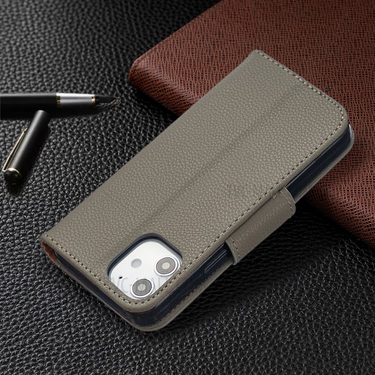Litchi Surface with Wallet Leather Stand Case for iPhone 12 mini - Grey-9