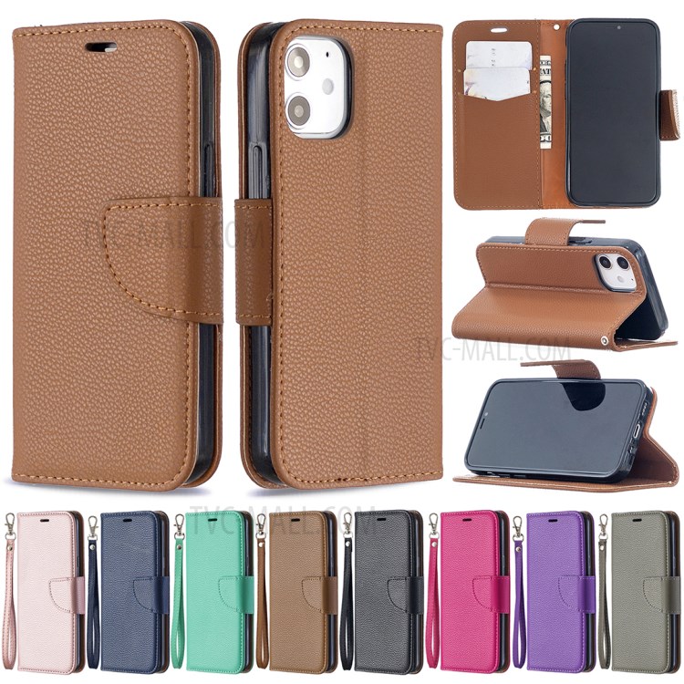 Litchi Surface with Wallet Leather Stand Case for iPhone 12 mini - Brown-10