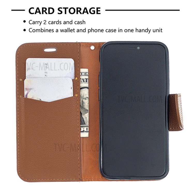 Litchi Surface with Wallet Leather Stand Case for iPhone 12 mini - Brown-3