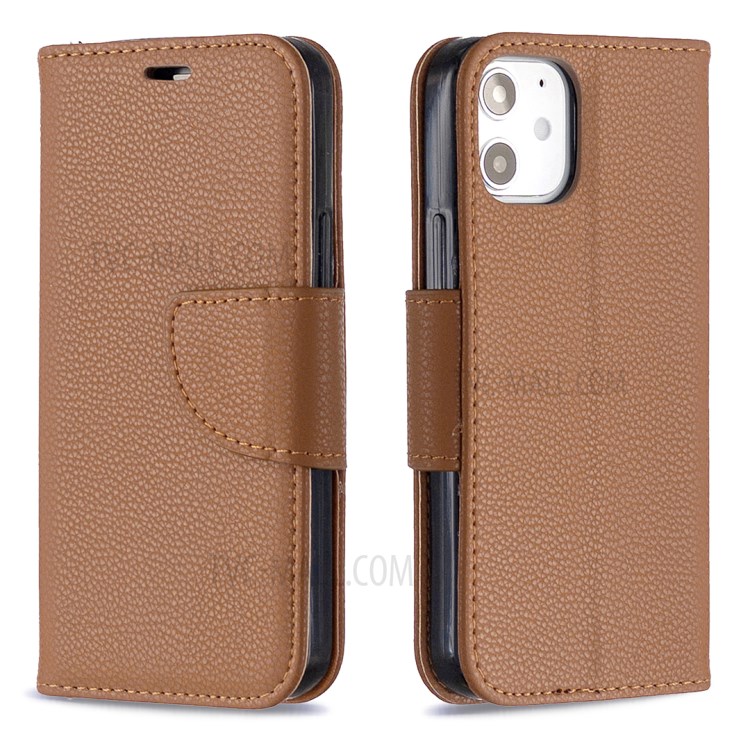 Litchi Surface with Wallet Leather Stand Case for iPhone 12 mini - Brown-9