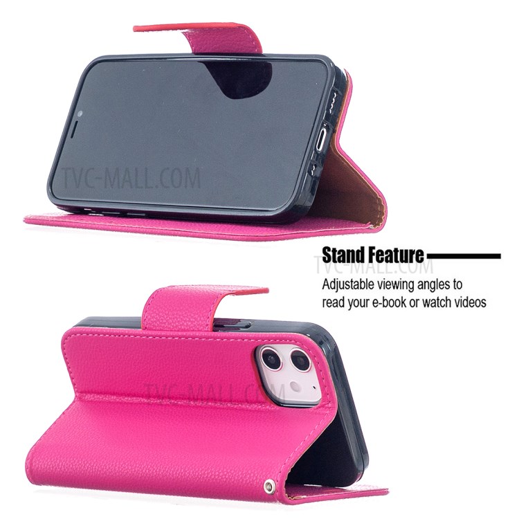 Litchi Surface with Wallet Leather Stand Case for iPhone 12 mini - Rose-2