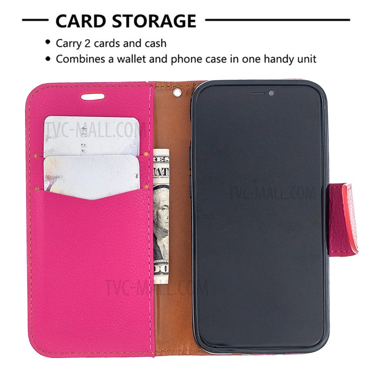 Litchi Surface with Wallet Leather Stand Case for iPhone 12 mini - Rose-3