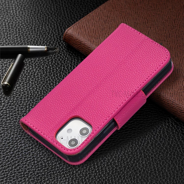 Litchi Surface with Wallet Leather Stand Case for iPhone 12 mini - Rose-5