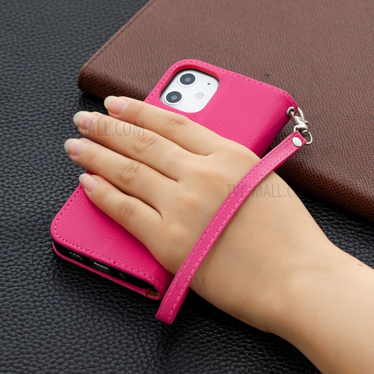 Litchi Surface with Wallet Leather Stand Case for iPhone 12 mini - Rose-6