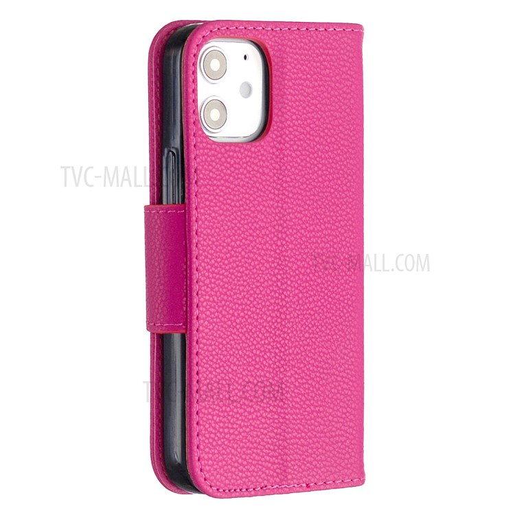 Litchi Surface with Wallet Leather Stand Case for iPhone 12 mini - Rose-8