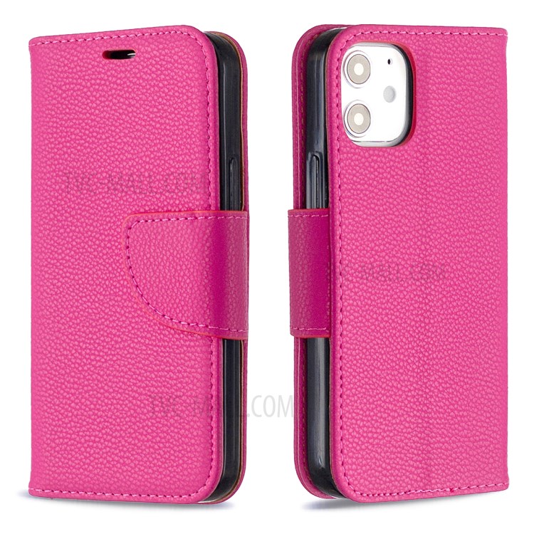 Litchi Surface with Wallet Leather Stand Case for iPhone 12 mini - Rose-9