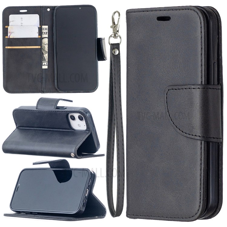 Solid Color PU Leather Wallet Stand Phone Case for iPhone 12 5.4 inch - Black-1