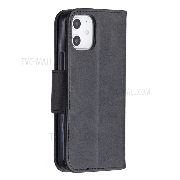 Solid Color PU Leather Wallet Stand Phone Case for iPhone 12 5.4 inch - Black-3