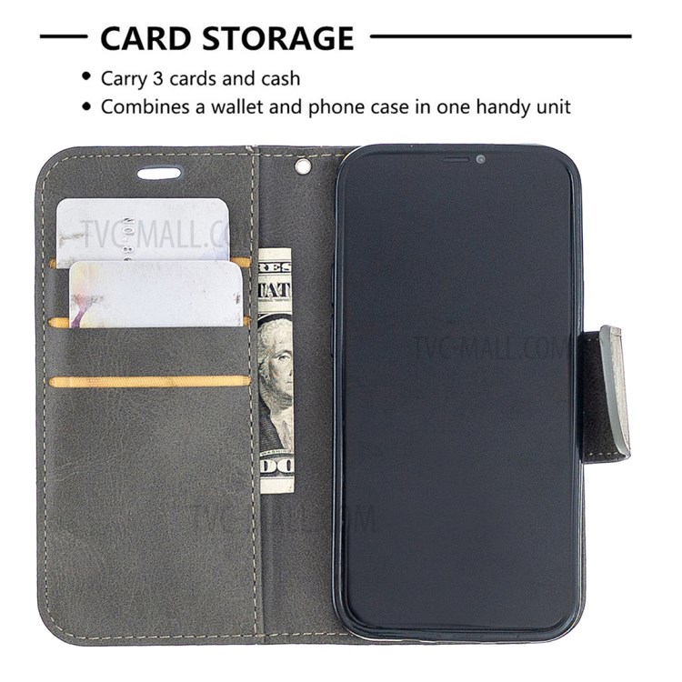 Solid Color PU Leather Wallet Stand Phone Case for iPhone 12 mini - Grey-3