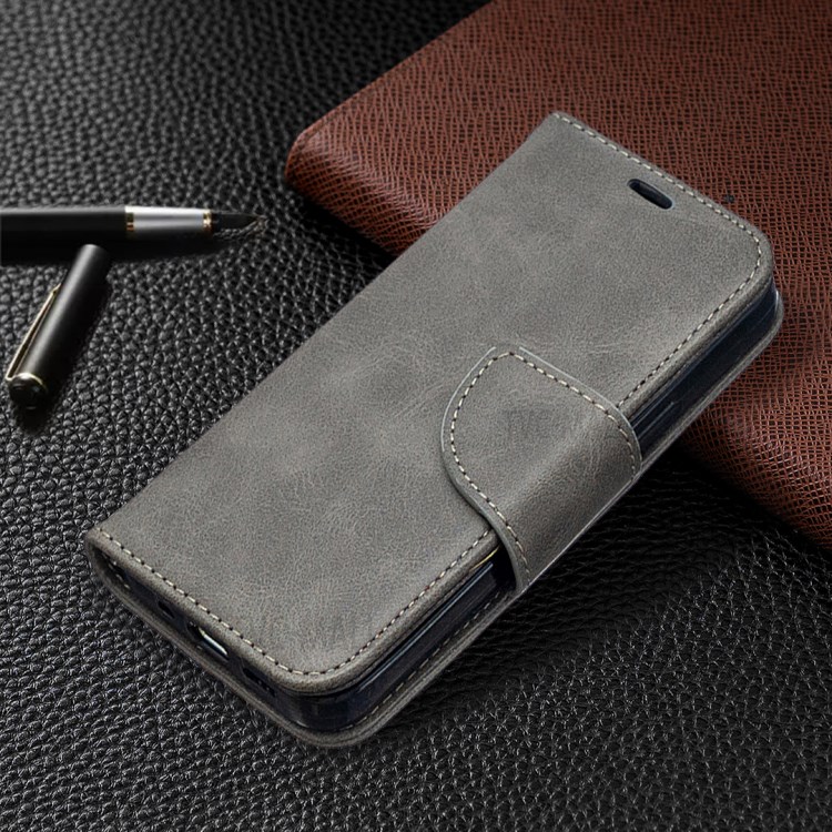 Solid Color PU Leather Wallet Stand Phone Case for iPhone 12 mini - Grey-4