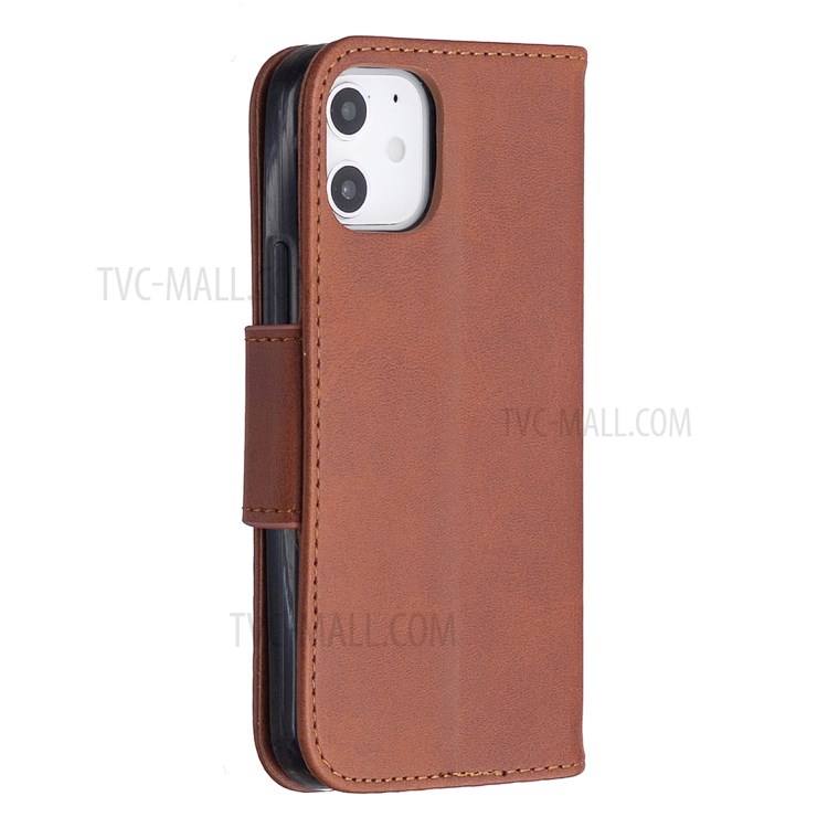 Solid Color PU Leather Wallet Stand Phone Case for iPhone 12 mini - Coffee-4