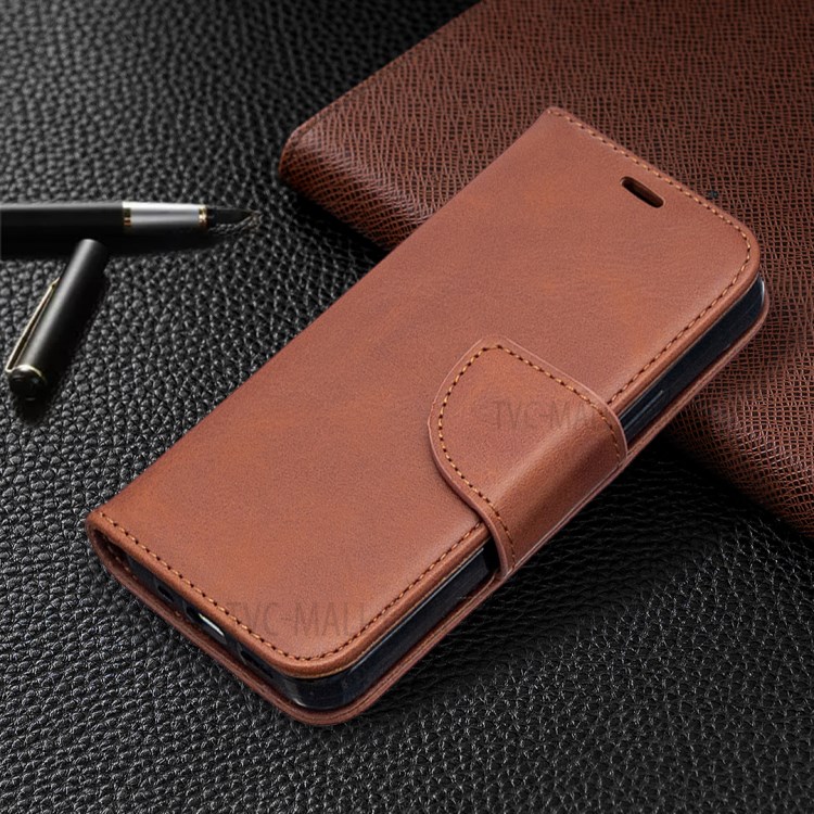 Solid Color PU Leather Wallet Stand Phone Case for iPhone 12 mini - Coffee-8