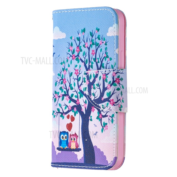 Pattern Printing Case Wallet Stand Leather Shell Protector for iPhone 12 5.4 inch - Owl and Tree-6