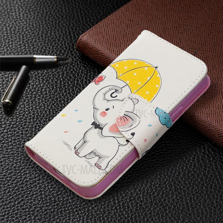 Pattern Printing Case Wallet Stand Leather Shell Protector for iPhone 12 mini - Cute Elephant-4