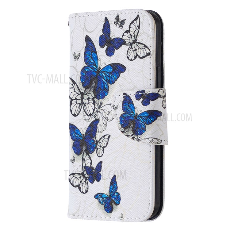 Pattern Printing Case Wallet Stand Leather Shell Protector for iPhone 12 mini - Blue and White Butterflies-5