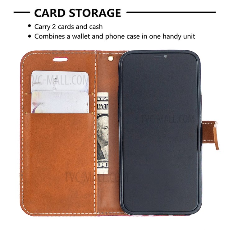 Color Splicing Jeans Cloth Skin Wallet Leather Phone Shell for iPhone 12 mini - Rose-3