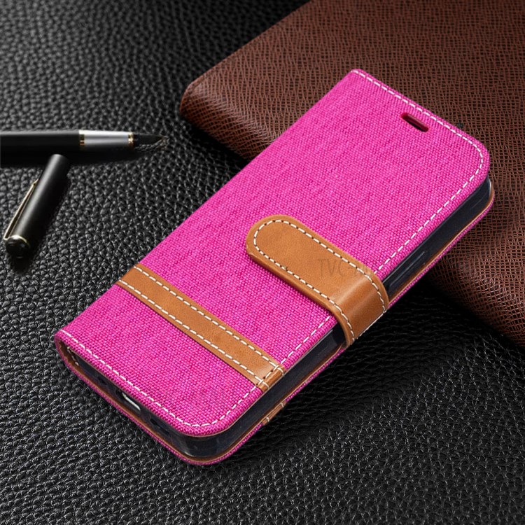 Color Splicing Jeans Cloth Skin Wallet Leather Phone Shell for iPhone 12 mini - Rose-4