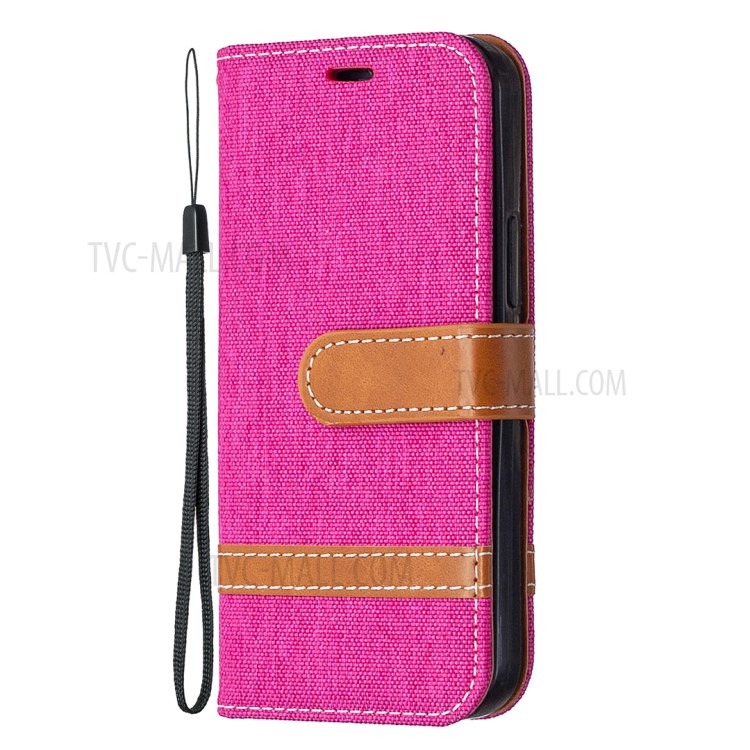 Color Splicing Jeans Cloth Skin Wallet Leather Phone Shell for iPhone 12 mini - Rose-6