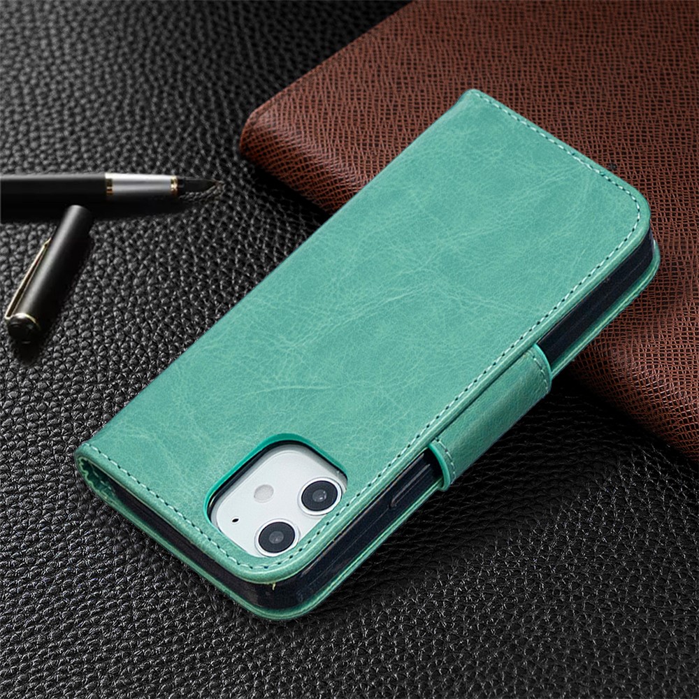 Imprint Butterfly Wallet Leather Stand Case for iPhone 12 5.4-inch - Cyan-5