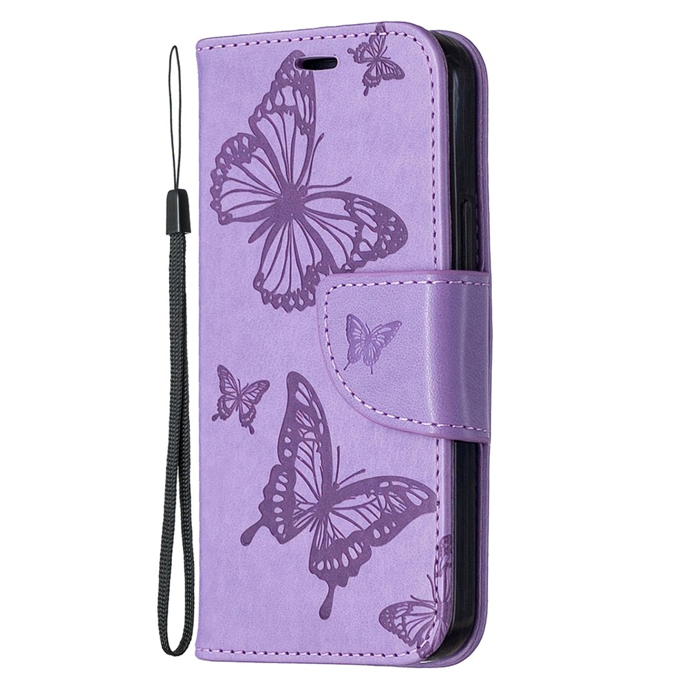 Imprint Butterfly Wallet Leather Stand Case for iPhone 12 mini - Purple-6