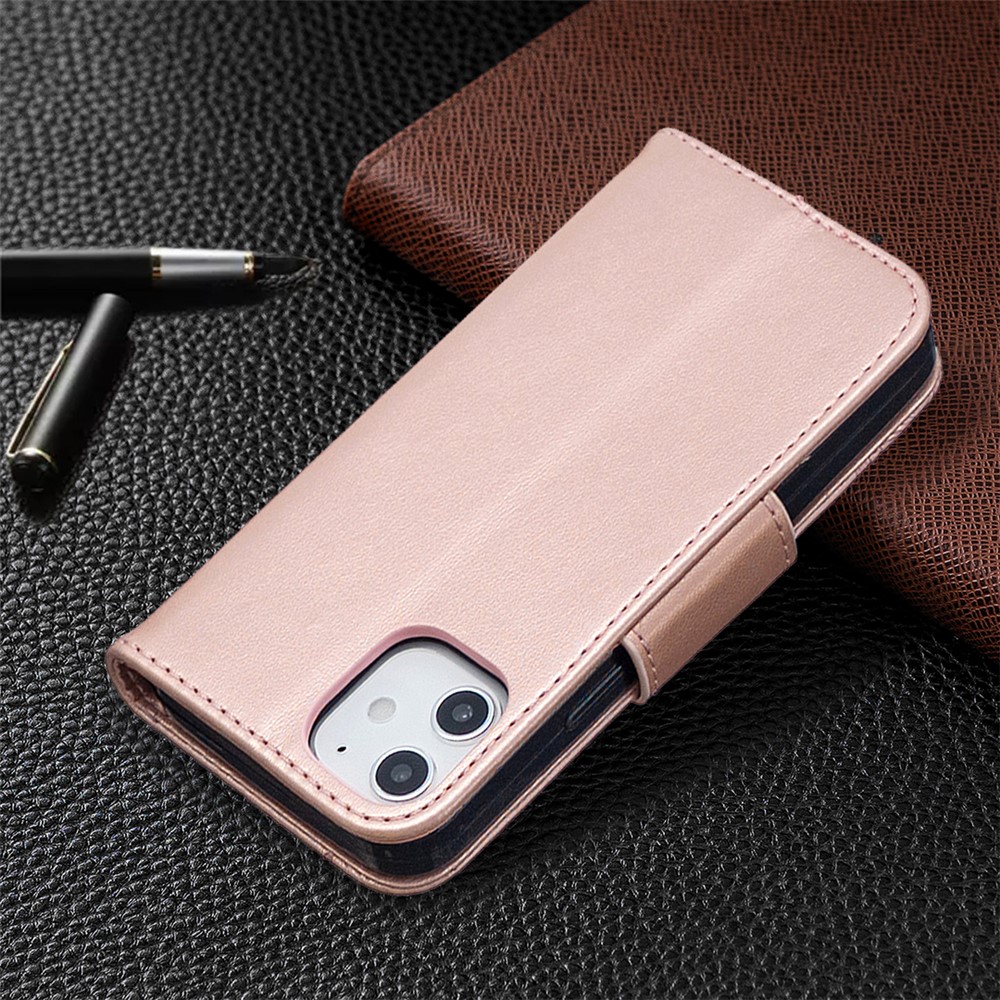 Imprint Butterfly Wallet Leather Stand Case for iPhone 12 mini - Rose Gold-5