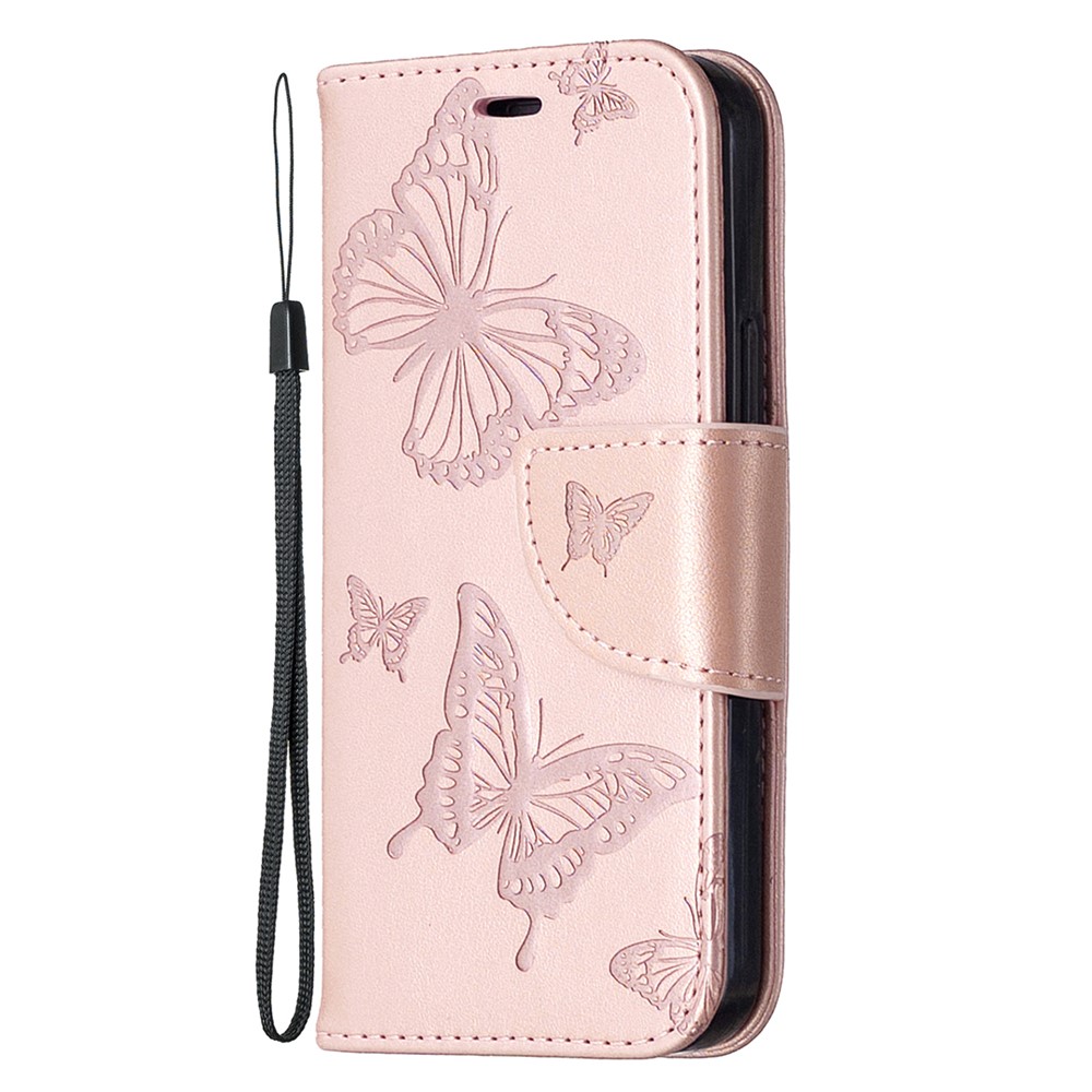 Abdruck Schmetterlings Brieftasche Lederstand Hülle Für Iphone 12 Mini 5,4 Zoll - Roségold