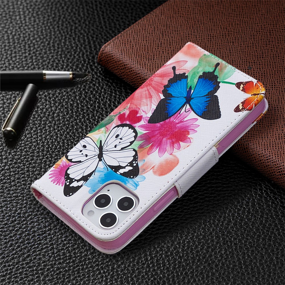 Pattern Printing Leather Wallet Protective Case for iPhone 12 Pro/12 Max 6.1 inch - Butterflies-5