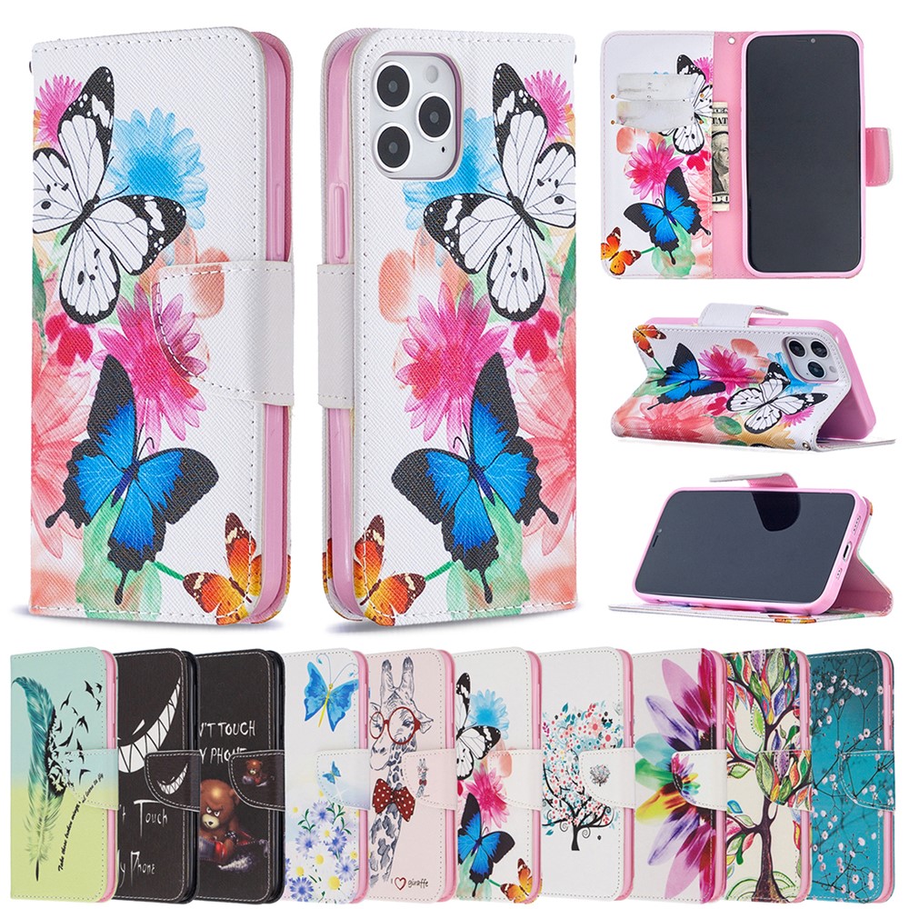 Pattern Printing Leather Wallet Protective Case for iPhone 12 Pro/12 Max 6.1 inch - Butterflies-9