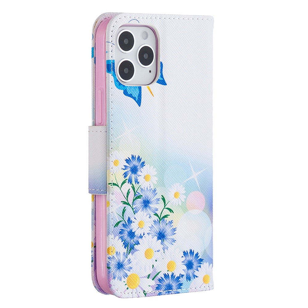 Pattern Printing Leather Wallet Protective Case for iPhone 12 Pro/12 - Butterfly and Flowers-3