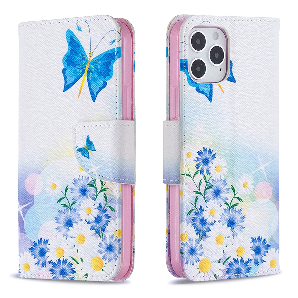Pattern Printing Leather Wallet Protective Case for iPhone 12 Pro/12 - Butterfly and Flowers-4