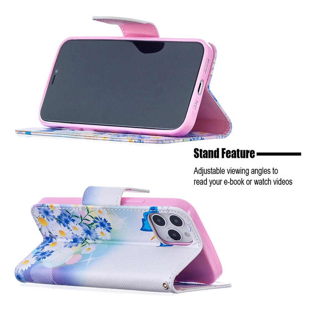 Pattern Printing Leather Wallet Protective Case for iPhone 12 Pro/12 - Butterfly and Flowers-5