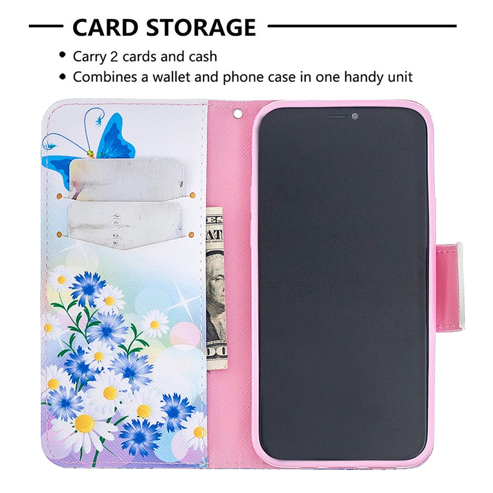 Pattern Printing Leather Wallet Protective Case for iPhone 12 Pro/12 - Butterfly and Flowers-6