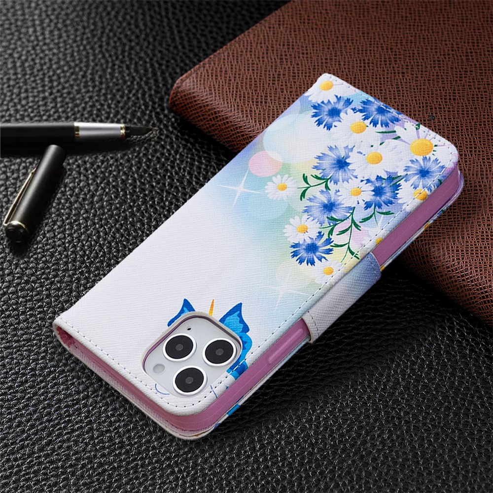 Pattern Printing Leather Wallet Protective Case for iPhone 12 Pro/12 - Butterfly and Flowers-8