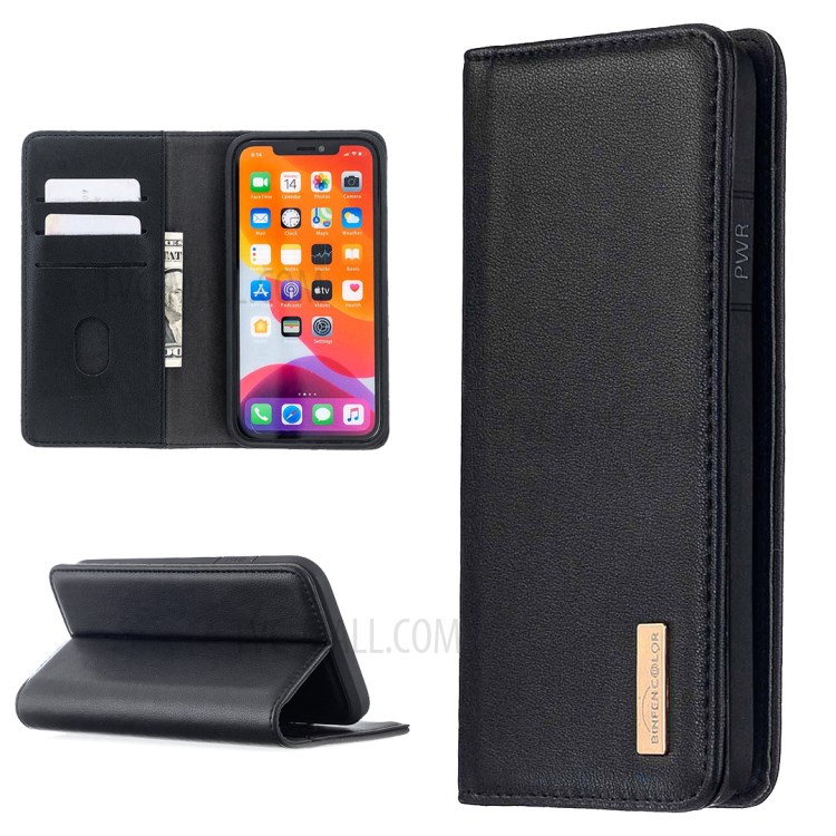 Detachable 2-in-1 Genuine Leather Wallet Stand Case for iPhone 11 6.1-inch - Black-1