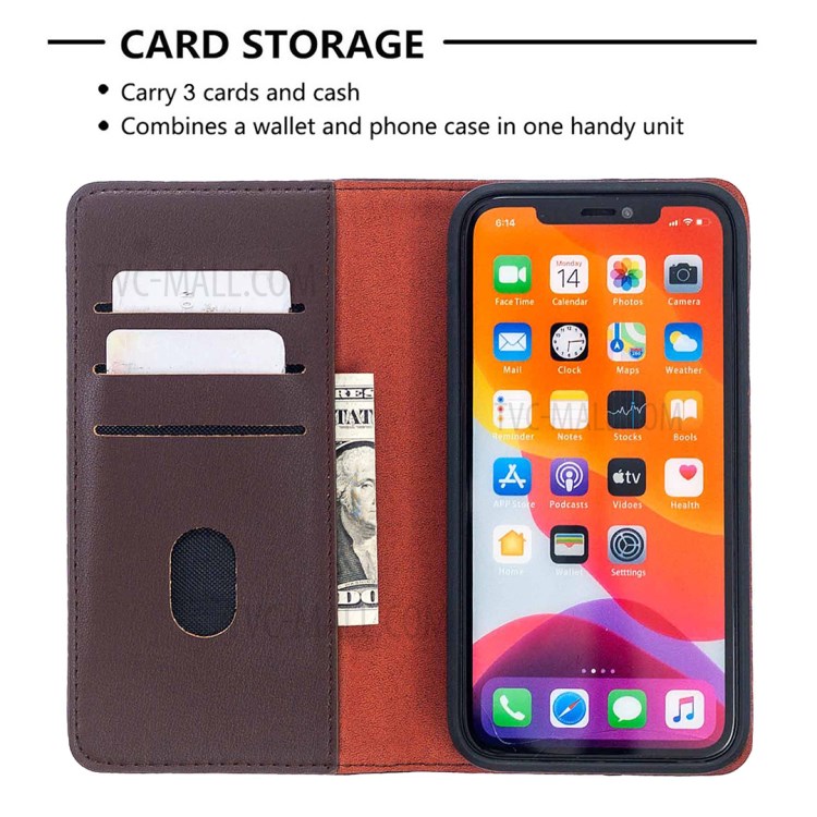 Detachable 2-in-1 Genuine Leather Wallet Stand Case for iPhone 11 6.1-inch - Brown-6