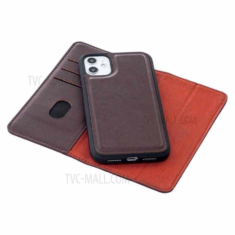 Detachable 2-in-1 Genuine Leather Wallet Stand Case for iPhone 11 6.1-inch - Brown-7