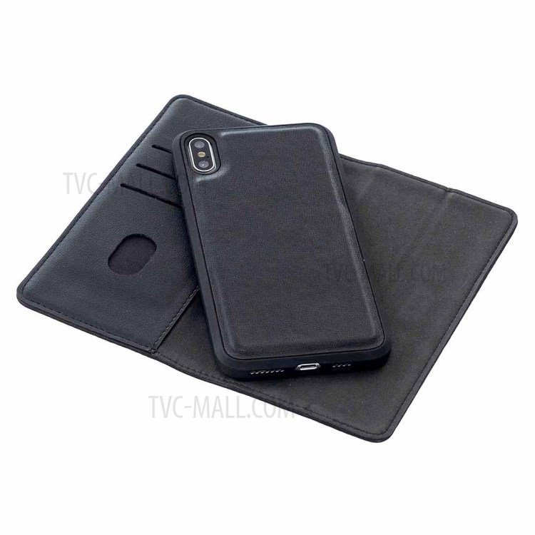 Magnetic Detachable Genuine Leather Wallet Stand Case for iPhone XS Max 6.5 inch - Black-7