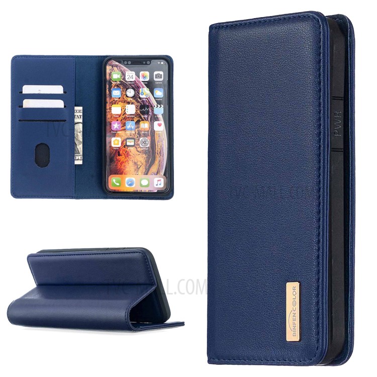 Caso Genuino Magnética Desmontable Cartera De Cuero Soporte Para El Iphone XS Máximo De 6,5 Pulgadas - Azul-1