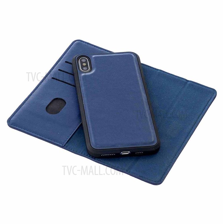 Caso Genuino Magnética Desmontable Cartera De Cuero Soporte Para El Iphone XS Máximo De 6,5 Pulgadas - Azul-7