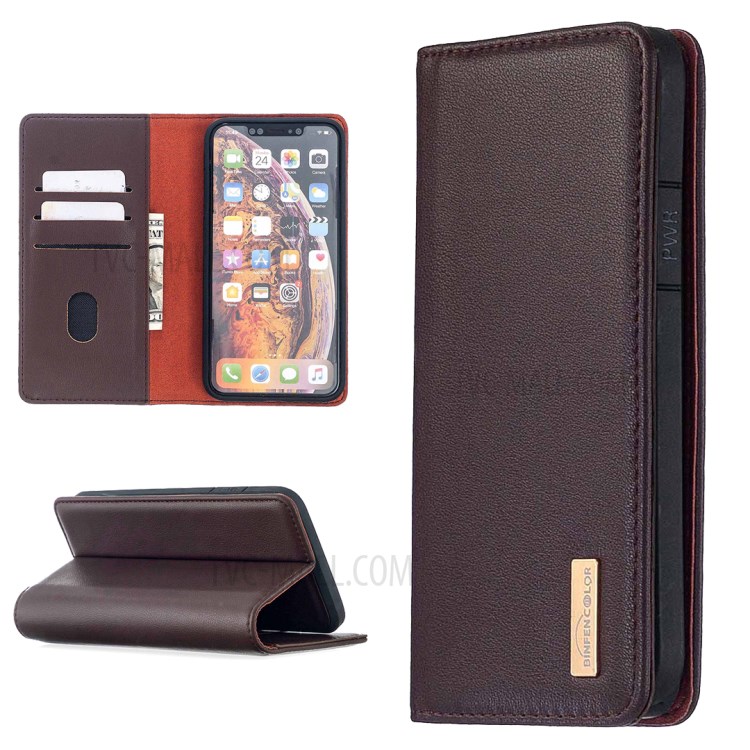 Caso Genuino Magnética Desmontable Cartera De Cuero Soporte Para El Iphone XS Máximo De 6,5 Pulgadas - Marrón-1