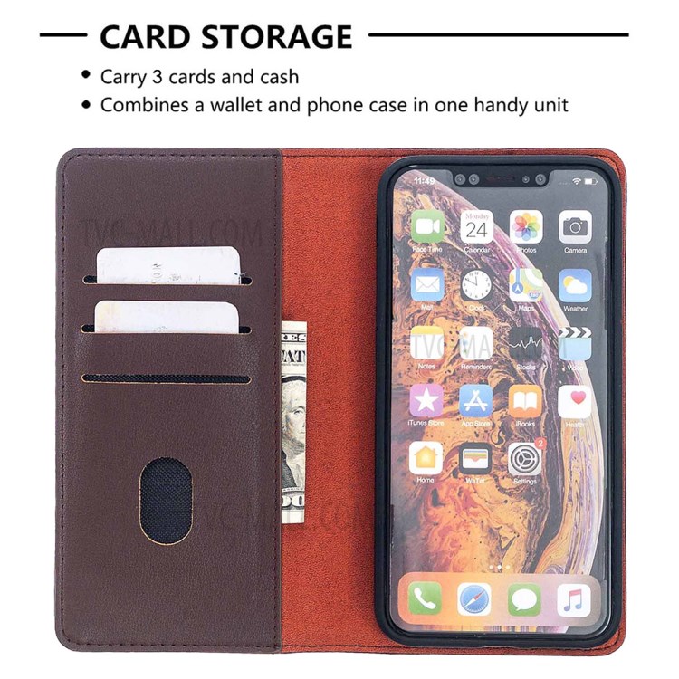 Caso Genuino Magnética Desmontable Cartera De Cuero Soporte Para El Iphone XS Máximo De 6,5 Pulgadas - Marrón-6