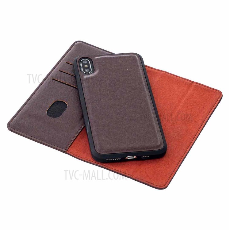 Caso Genuino Magnética Desmontable Cartera De Cuero Soporte Para El Iphone XS Máximo De 6,5 Pulgadas - Marrón-7