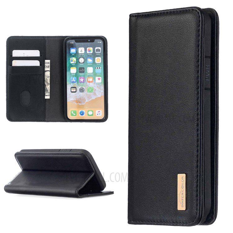 Detachable 2-in-1 Genuine Leather Wallet Shell + TPU Back Case for iPhone X/XS 5.8 inch - Black-1