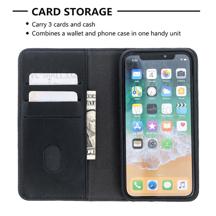 Detachable 2-in-1 Genuine Leather Wallet Shell + TPU Back Case for iPhone X/XS 5.8 inch - Black-6